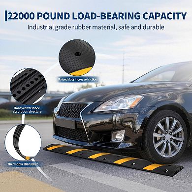 Rubber Speed Hump,Heavy Duty Traffic Speed Bump with High Reflective Yellow Strip Expansion Screws