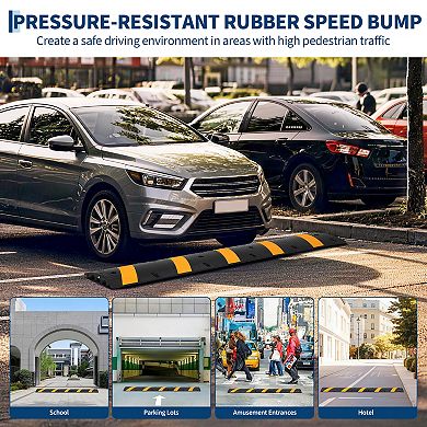 Rubber Speed Hump,Heavy Duty Traffic Speed Bump with High Reflective Yellow Strip Expansion Screws