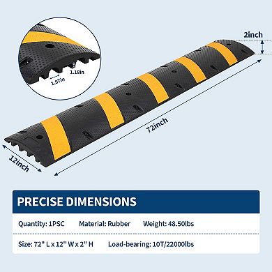 Rubber Speed Hump,Heavy Duty Traffic Speed Bump with High Reflective Yellow Strip Expansion Screws