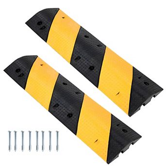 Rubber Speed Hump,Heavy Duty Traffic Speed Bump with High Reflective Yellow Strip Expansion Screws