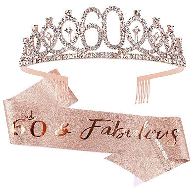 “60 & Fabulous” Birthday Crown Sash Women Birthday Decorations