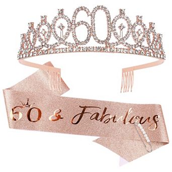“60 & Fabulous” Birthday Crown Sash Women Birthday Decorations