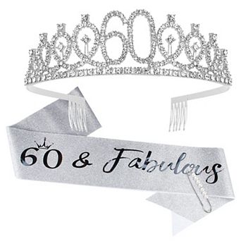 “60 & Fabulous” Birthday Crown Sash Women Birthday Decorations