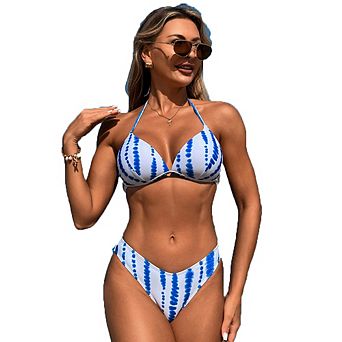 Women's Striped Tie Dye Bikini Set, Push Up Swimsuit with Beach Pants, Summer Bathing Suit