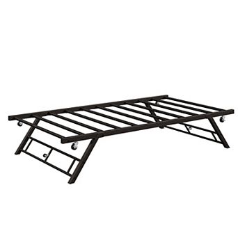 Metal Trundle Bed Frame with Lockable Casters, Twin Size, Steel Slats Support, Noise-Free Design
