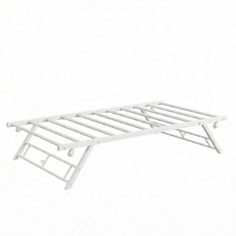 Metal Trundle Bed Frame with Lockable Casters, Twin Size, Steel Slats Support, Noise-Free Design