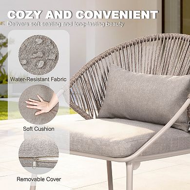 3PCS PE Wicker Patio Bistro Set with Zippered Cushions, Wood-Grain Tabletop