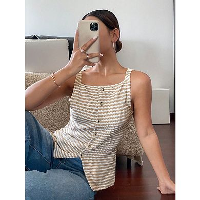 Women's Sleeveless Button Front Tank Top Casual Cami Blouse