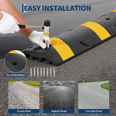6FT Rubber Speed Bump for Road,Cable Protector Ramp, 22,000 LB Capacity Modular Traffic Speed Humps