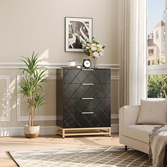 Modern 4-Drawer Bedroom Dresser Wooden Storage Chest with Metal Handles & Anti-Tip Design