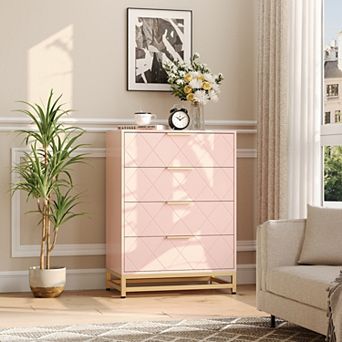 Modern 4-Drawer Bedroom Dresser Wooden Storage Chest with Metal Handles & Anti-Tip Design