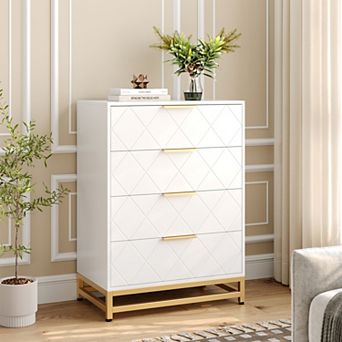 Modern 4-Drawer Bedroom Dresser Wooden Storage Chest with Metal Handles & Anti-Tip Design