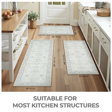 BOGASYL 3 Pieces Non-Slip Kitchen Rug Set Anti-Fatigue Standing Mat Runner Rugs for Hallway