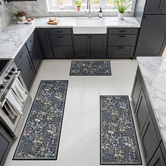 BOGASYL 3 pc Non-Slip Kitchen Rug Set Anti-Fatigue Standing Mat Runner Rugs for Hallway