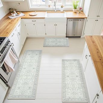 BOGASYL 3 pc Non-Slip Kitchen Rug Set Anti-Fatigue Standing Mat Runner Rugs for Hallway