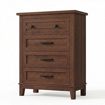 Spacious 4-Drawer Dresser for Bedroom, 34.8" Tall Freestanding Wooden Chest, Adjustable Feet