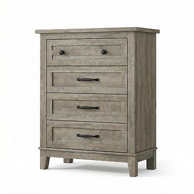 Spacious 4-Drawer Dresser for Bedroom, 34.8" Tall Freestanding Wooden  Chest, Adjustable Feet