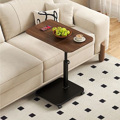 C-Shaped Table End Table with Wheels - Height Adjustable Mobile Standing Desk for Home Office