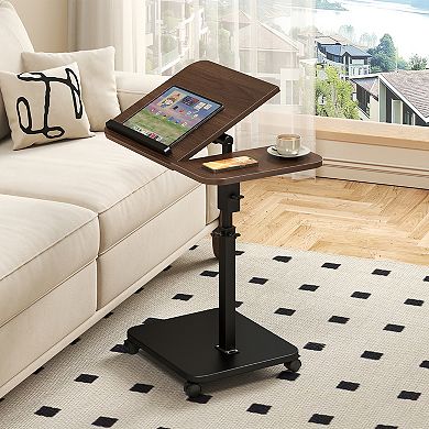 C-Shaped Table End Table with Wheels - Height Adjustable Mobile Standing Desk for Home Office