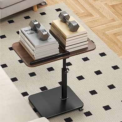 C-Shaped Table End Table with Wheels - Height Adjustable Mobile Standing Desk for Home Office