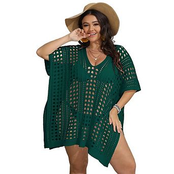 Women's Plus Size Suimsuit Short Sleeve Hollow Out Bathing Suit Cover Up