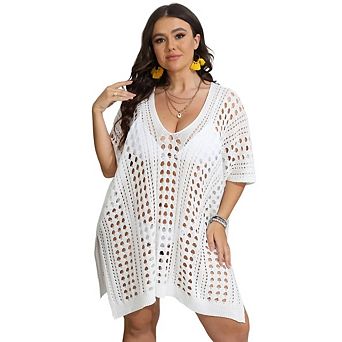 Women's Plus Size Suimsuit Short Sleeve Hollow Out Bathing Suit Cover Up