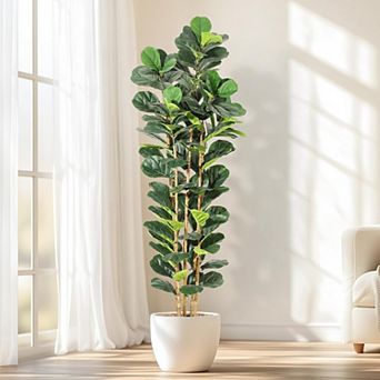 Faux Fiddle Leaf Fig Tree with Planter, 7FT Ultra-Realistic Artificial Plants with 107 Leaves Fake