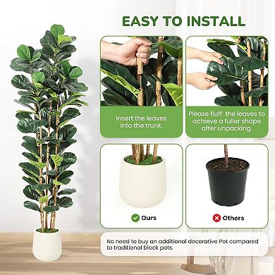 Faux Fiddle Leaf Fig Tree with Planter, 7FT Ultra-Realistic Artificial Plants with 107 Leaves Fake