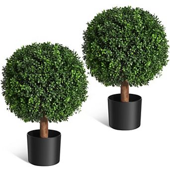 2 pc Artificial Boxwood Topiary Ball Trees, 24-Inch