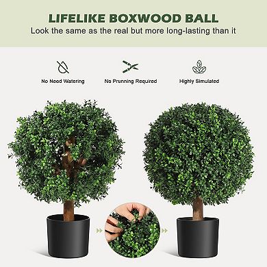 2Pcs Artificial Boxwood Topiary Ball Trees, 24-Inch