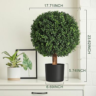 2Pcs Artificial Boxwood Topiary Ball Trees, 24-Inch