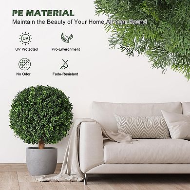 2Pcs Artificial Boxwood Topiary Ball Trees, 24-Inch