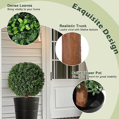 2Pcs Artificial Boxwood Topiary Ball Trees, 24-Inch