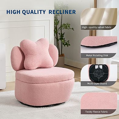 360°Swivel Accent Chair with Storage Compartment,Velvet Upholstered Armchair with Ergonomic Cushion