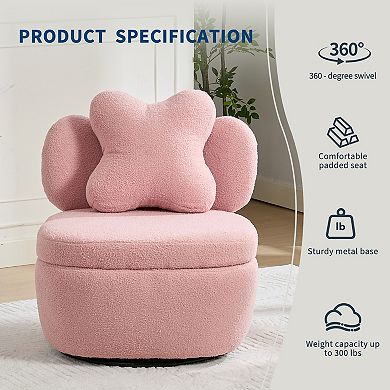 360°Swivel Accent Chair with Storage Compartment,Velvet Upholstered Armchair with Ergonomic Cushion