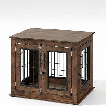Farm Dog Crate Furniture with Double Doors for Small Medium Dogs,Heavy Duty Wood Anti-Chew