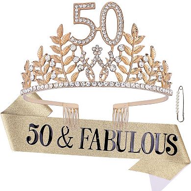 50th Birthday Crown Sash Kit Women Party Supplies