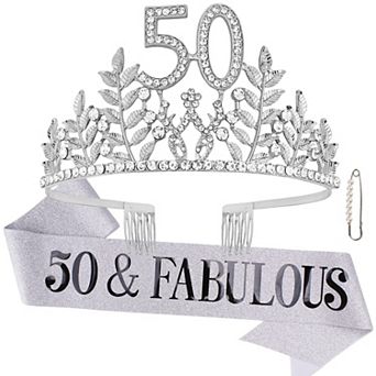 50th Birthday Crown Sash Kit Women Party Supplies