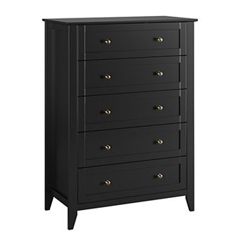 Modern 5 Drawer Dresser Tall Chest, Sleek Wood Storage Cabinet, Smooth Gliding Drawers