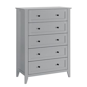 Modern 5 Drawer Dresser Tall Chest, Sleek Wood Storage Cabinet, Smooth Gliding Drawers