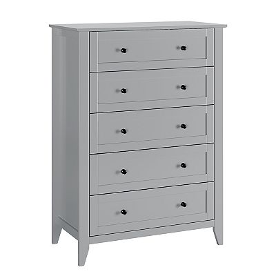 grey wood tall dresser Basilea 5 Drawers Tall Dresser, Pull Out System Grey Bedroom Modern Md main image 1