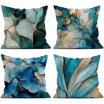 Turquoise Leaf Throw Pillow Covers Set of 4 18x18 Inch Spring Sofa Decor