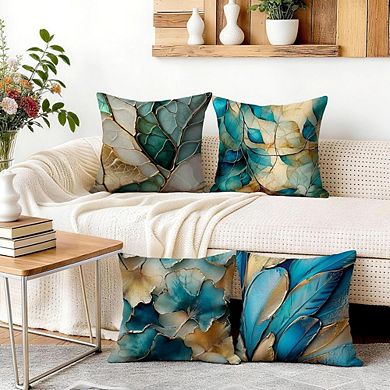 Turquoise Leaf Throw Pillow Covers Set of 4 18x18 Inch Spring Sofa Decor