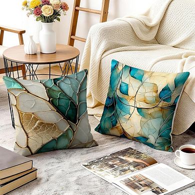 Turquoise Leaf Throw Pillow Covers Set of 4 18x18 Inch Spring Sofa Decor