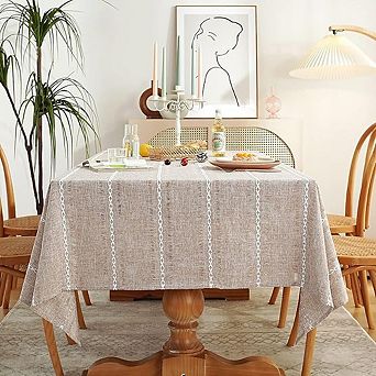 Farmhouse Linen Tablecloth, Wrinkle-Resistant Washable Dining Cover