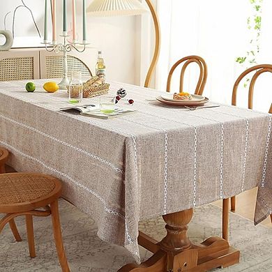 Farmhouse Linen Tablecloth, Wrinkle-Resistant Washable Dining Cover