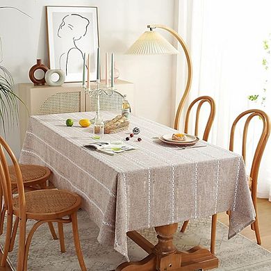 Farmhouse Linen Tablecloth, Wrinkle-Resistant Washable Dining Cover