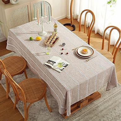 Farmhouse Linen Tablecloth, Wrinkle-Resistant Washable Dining Cover