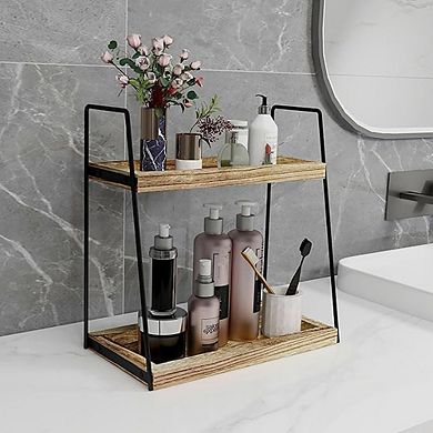 2-Tier Bathroom Counter Organizer, Wooden Vanity Storage Rack