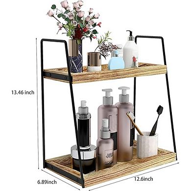 2-Tier Bathroom Counter Organizer, Wooden Vanity Storage Rack